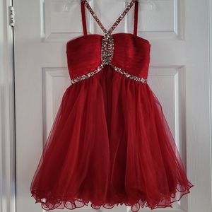 Red, spaghetti strap, lace up back, short dress